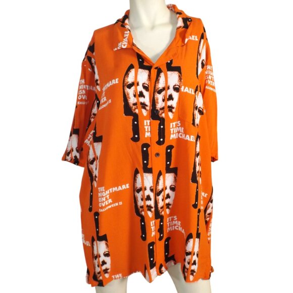 HALLOWEEN 2 Shirt, 3XL, Button front, Short sleeves, Pocket, Orange, Rayon - Picture 8 of 12